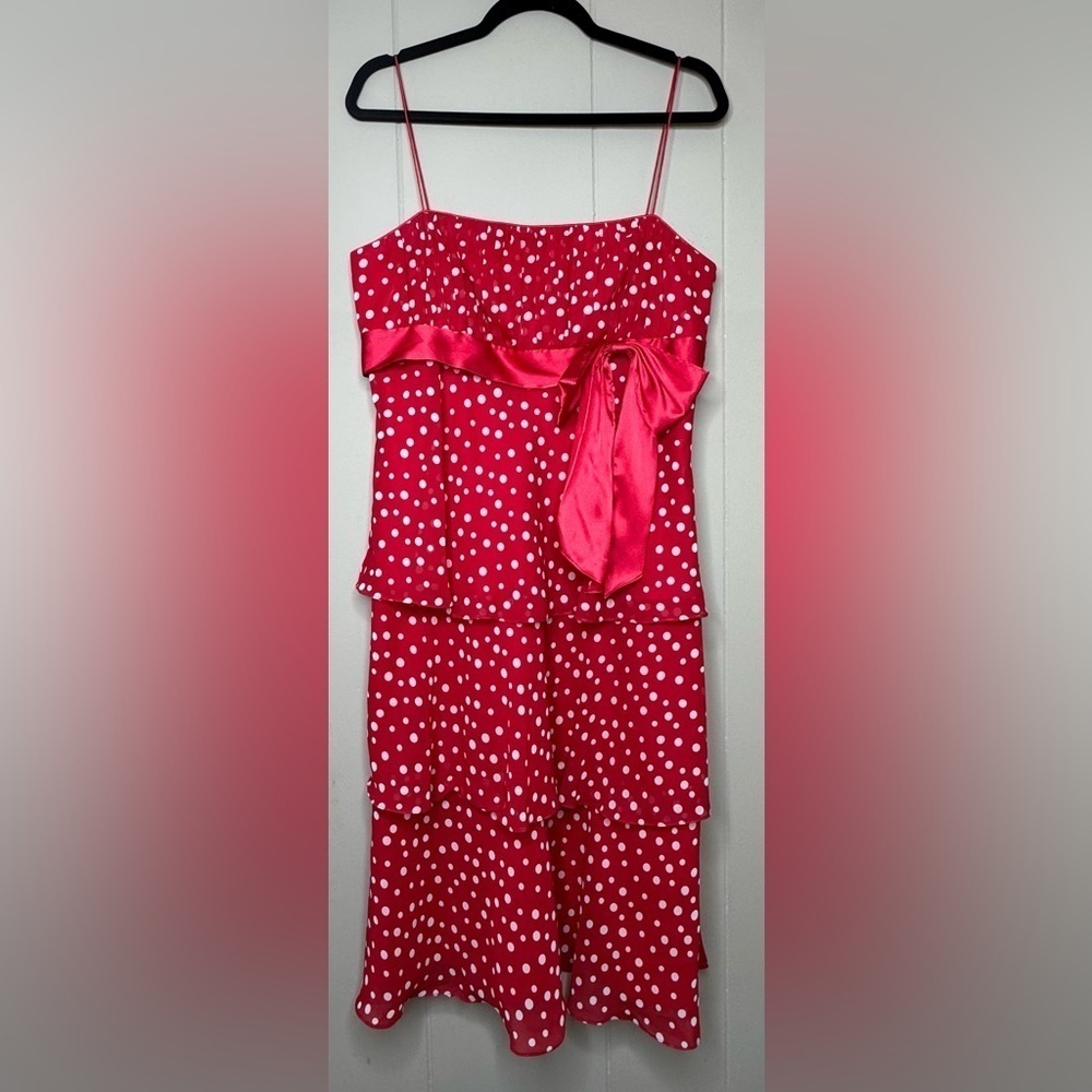 Liz Claiborne Ruffle Tier Red Polka Dot Spaghetti Strap Dress Womens Size  12